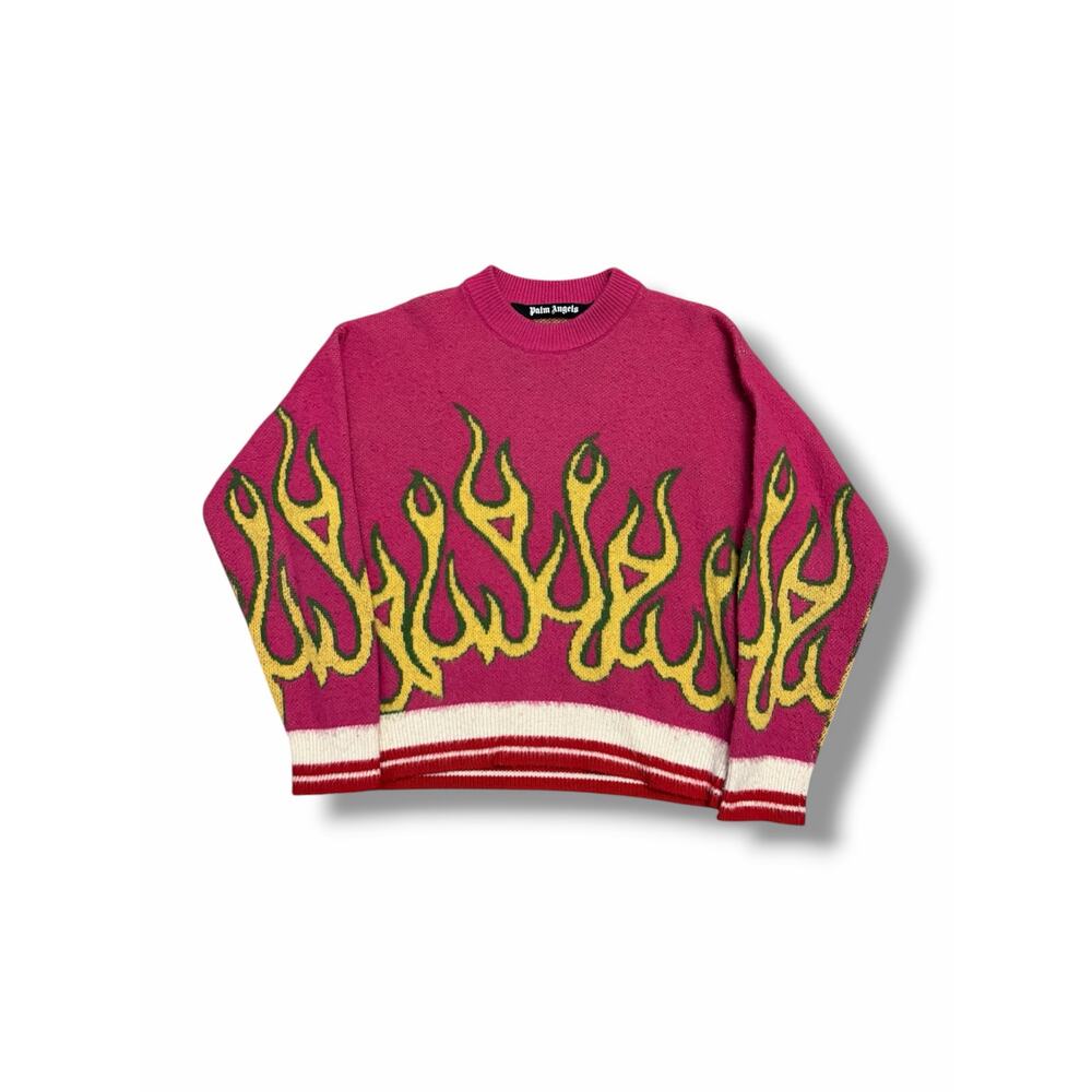 Palm Angels Wool Burning Crewneck Sweater ‘Pink’ | Size SMALL